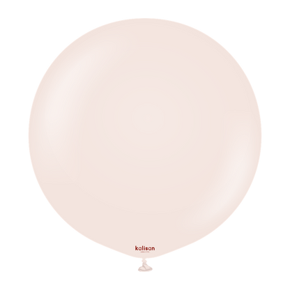 Large round pink blush latex balloon with a smooth, glossy finish and a small knot at the base.