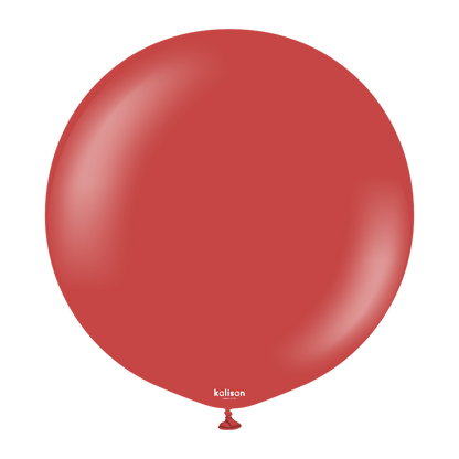 Deep red round latex balloon with a glossy finish and 24-inch size.