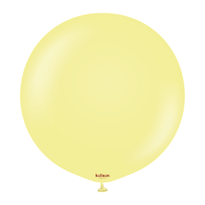 Large round yellow latex balloon with a smooth matte finish, 24 inches in diameter.