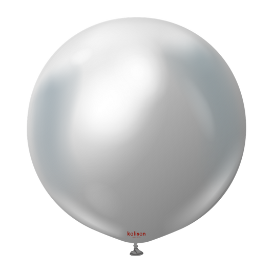 24 inch Kalisan Mirror Silver Latex Balloons 2ct