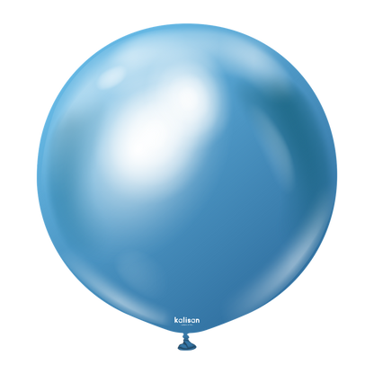 Glossy round blue balloon with a small knot at the bottom, 24-inch size.