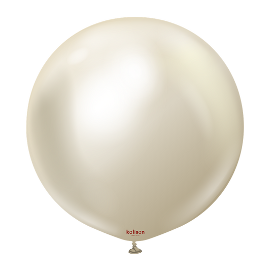 24 inch Kalisan Mirror White Gold Latex Balloons 2ct