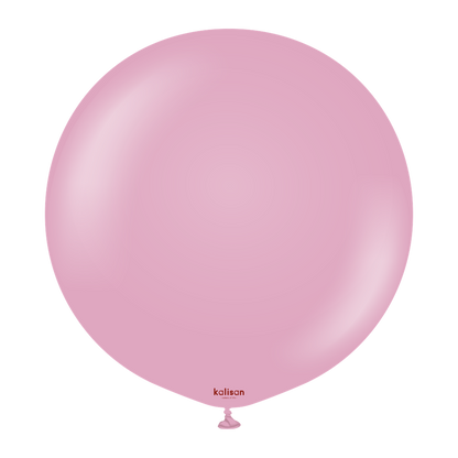 Round dusty rose balloon with smooth surface and small tied end.