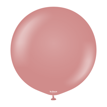 Round 24-inch dusty rose latex balloon with smooth matte finish and tied end.