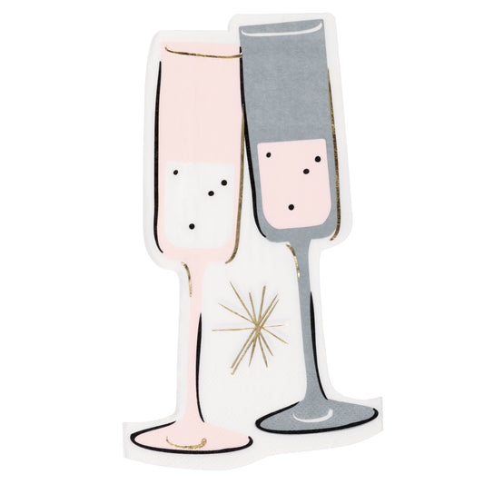 Toasting New Year's Champagne Flute Shaped Guest Napkins 16ct