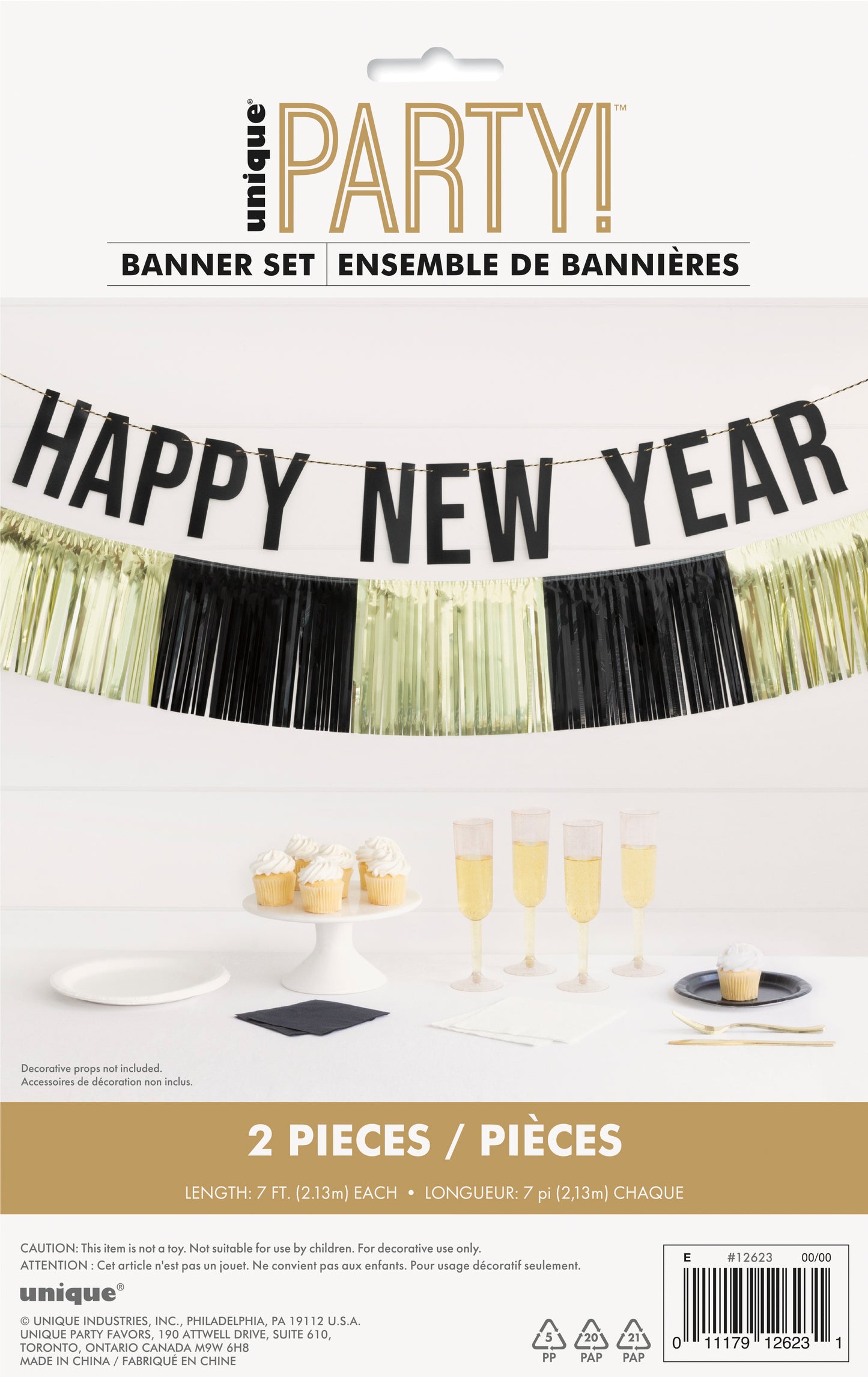 Toasting New Year's Gold & Black Fringe Banner Set 2pcs