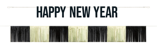 Toasting New Year's Gold & Black Fringe Banner Set 2pcs