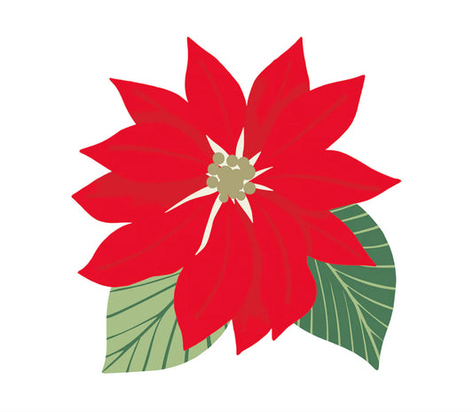 Red poinsettia-shaped placemat with green holly leaves and beige center detailing.