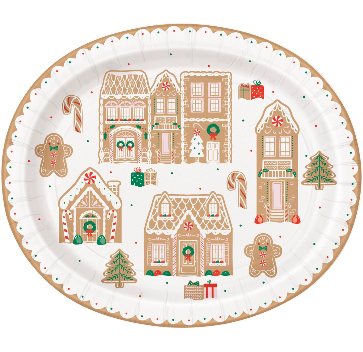 Gingerbread Christmas 12 inch Oval Paper Plates 8ct