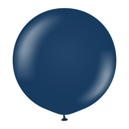 Two large glossy 36-inch navy blue latex balloons with a round shape.