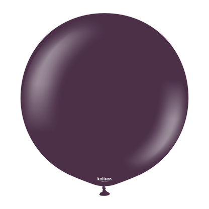 Large round plum-colored latex balloon with a glossy finish and a small tied end at the bottom.