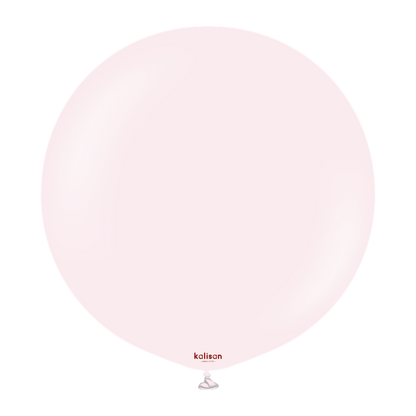 36-inch pale pink macaron latex balloon with a smooth, glossy finish and small red Kalisan logo near the bottom.