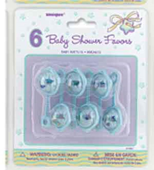 Blue Baby 2.5 inch Rattle Favors 6ct