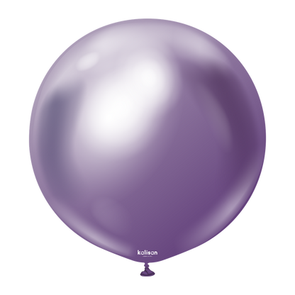 Round violet latex balloon with a glossy finish and a tied end at the bottom.