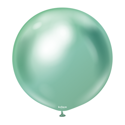 36-inch round green latex balloon with a shiny, smooth surface and a small tied end.