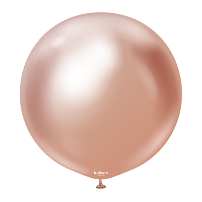 36-inch round rose gold metallic balloon with a shiny, reflective surface.