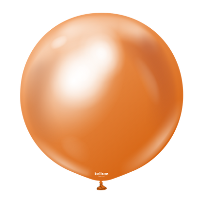 Large shiny copper-colored round balloon with a smooth surface and small tied knot at the bottom.