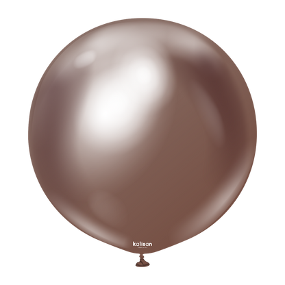 36-inch round chocolate brown glossy latex balloon with reflective mirror finish.