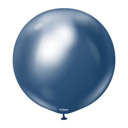 36-inch round navy blue latex balloon with a shiny mirror finish.