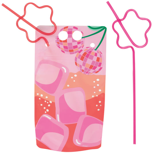 Summer Fun Drink Pouches With Flower Shaped Straw 6ct