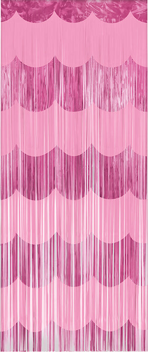 Pink Scalloped Foil Fringe Door Curtain 3 x 6 1ct - Toy World Inc