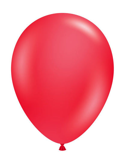 Bright red 14-inch latex balloon with a classic round shape and tied end.