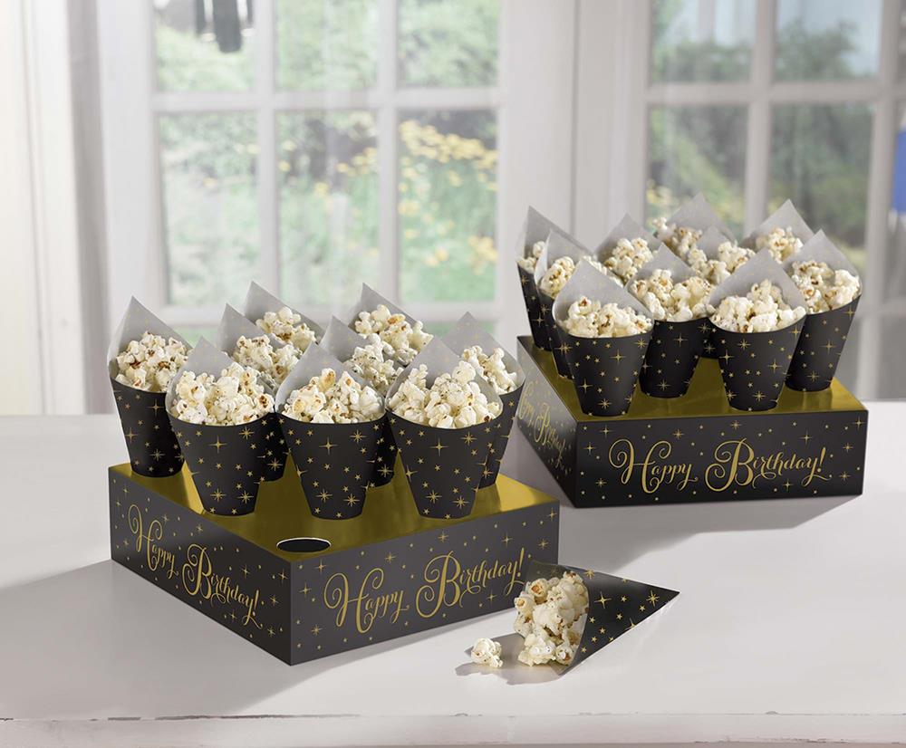 Gold Birthday Snack Cone and Tray 42ct