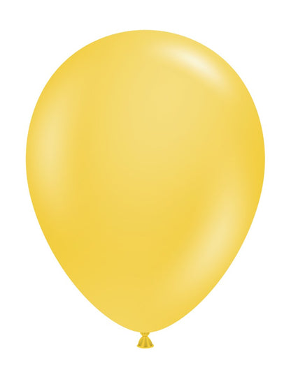 Bright goldenrod yellow 14-inch latex balloon with a smooth matte finish and tied end.