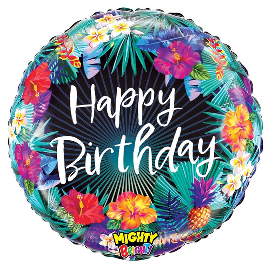 Betallic Mighty Tropical Flower Birthday 21 inch Mighty Bright Foil Balloon Packaged