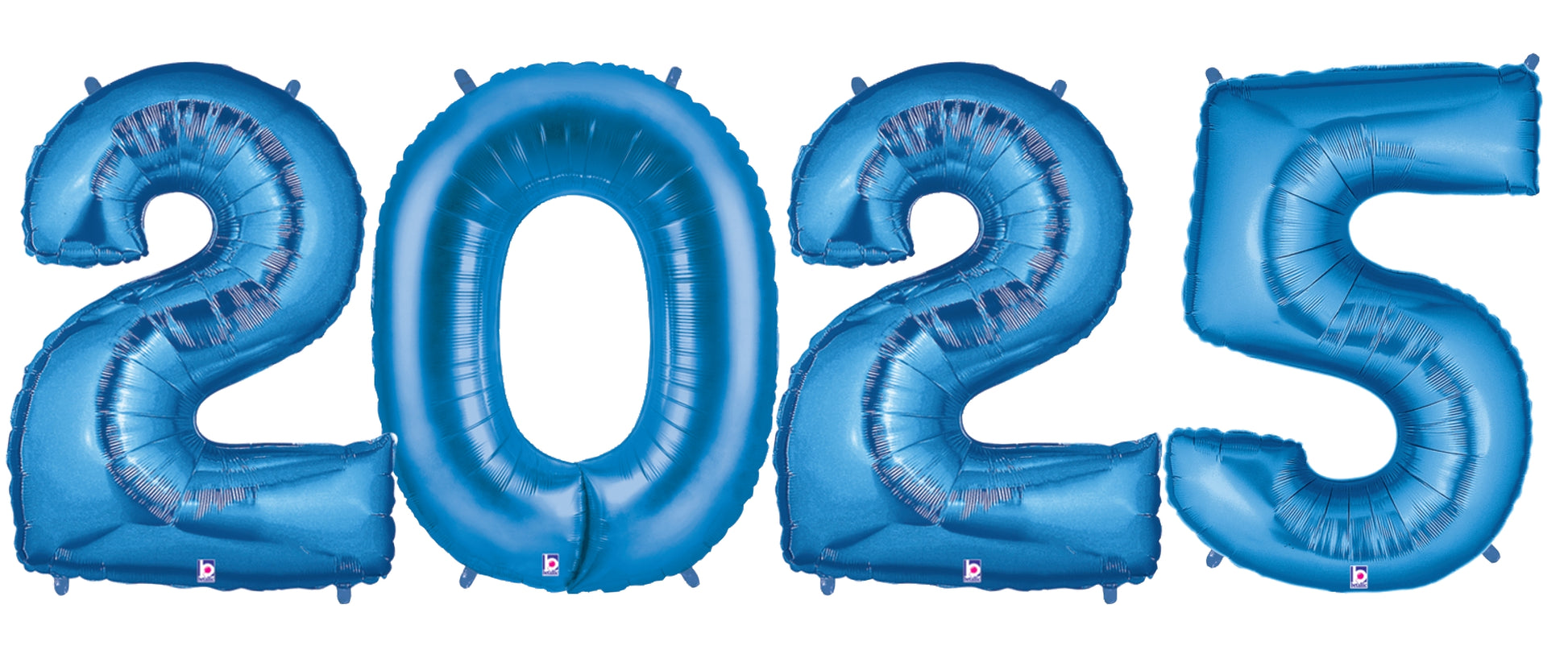 Blue metallic foil balloons shaped as the numbers 2, 0, 2, and 5, each 34 inches tall.