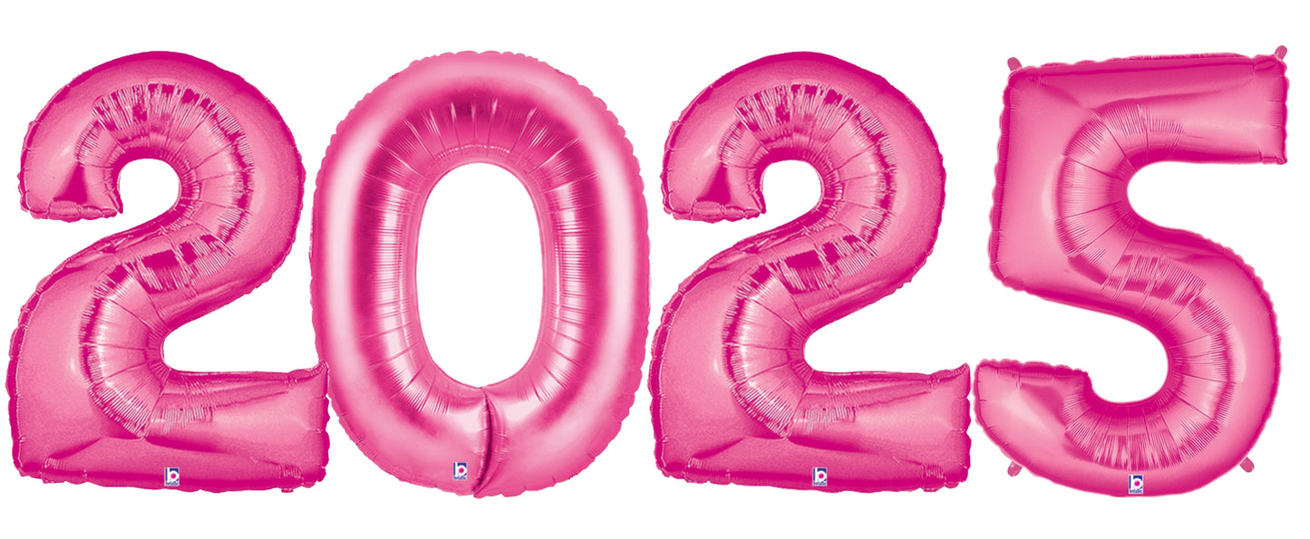 Pink foil balloons shaped as the numbers 2, 0, 2, 5, each 34 inches tall.