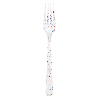 Classic Americana Red, Blue, & Silver Glitter Clear Plastic Forks 18ct