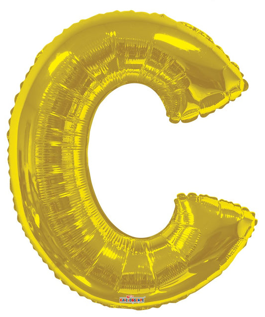 34-inch shiny gold foil balloon shaped as the letter C.