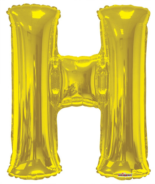 34-inch shiny gold foil balloon shaped as the letter H with a reflective surface.