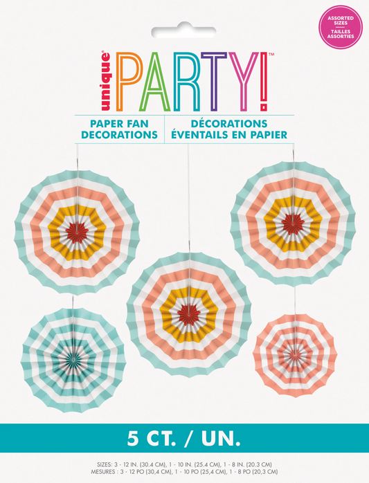 Poolside Summer Paper Fans Assorted 5ct