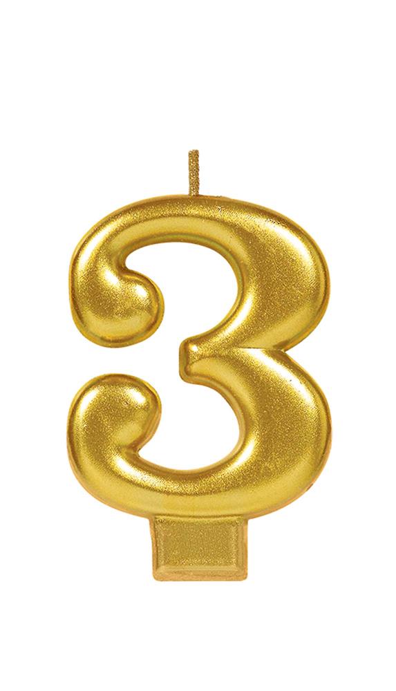 Numeral #3 Metallic Candle Gold 1ct