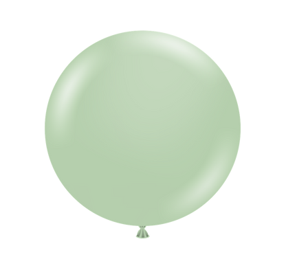 Light green 17-inch round latex balloon inflated and tied at the bottom.