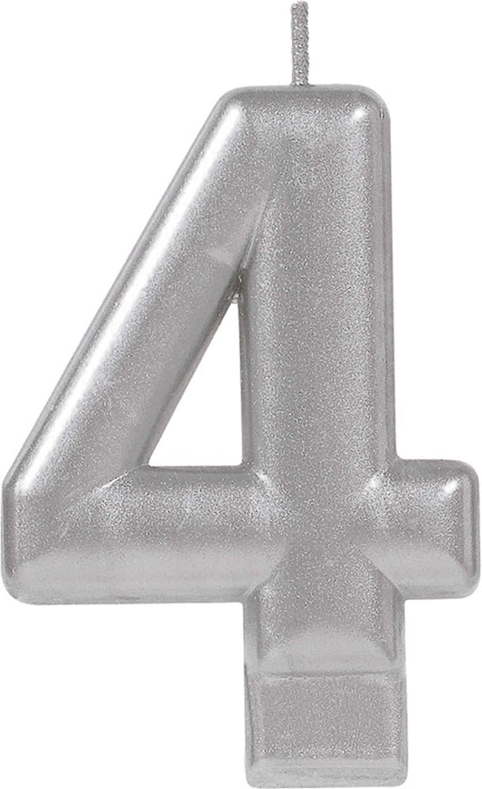 Numeral #4 Candle Silver