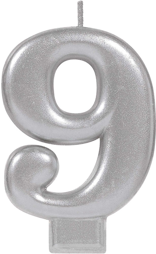 Vela Numeral No 9 - Plata