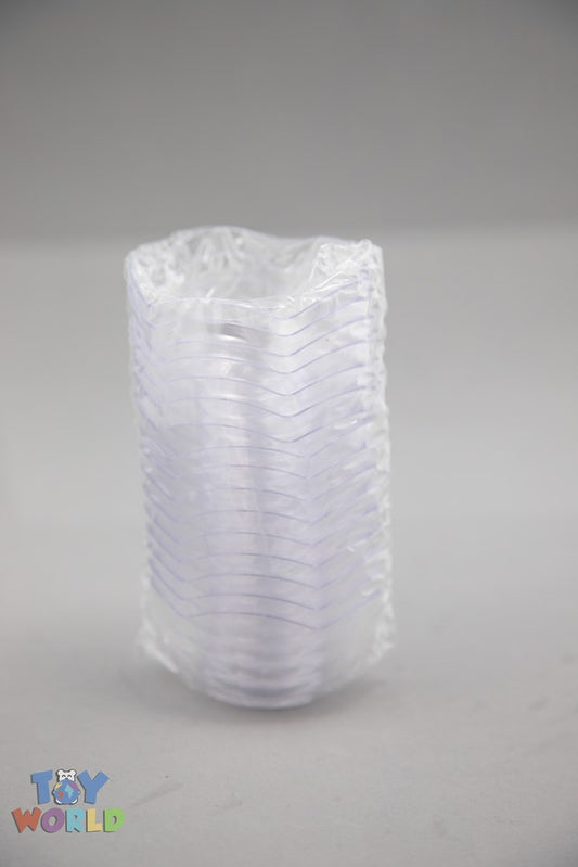 Clear plastic scalloped edge dessert bowl, 2.5 x 1.35 inches, stacked set.