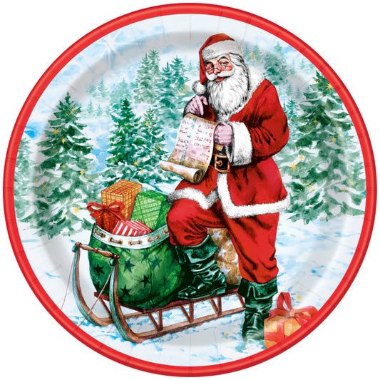 Traditional Santa 9 inch Plates 8ct