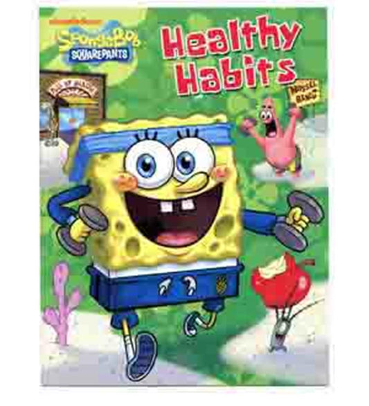 Colorful SpongeBob SquarePants workbook titled "Healthy Habits" with SpongeBob and Patrick on the cover.