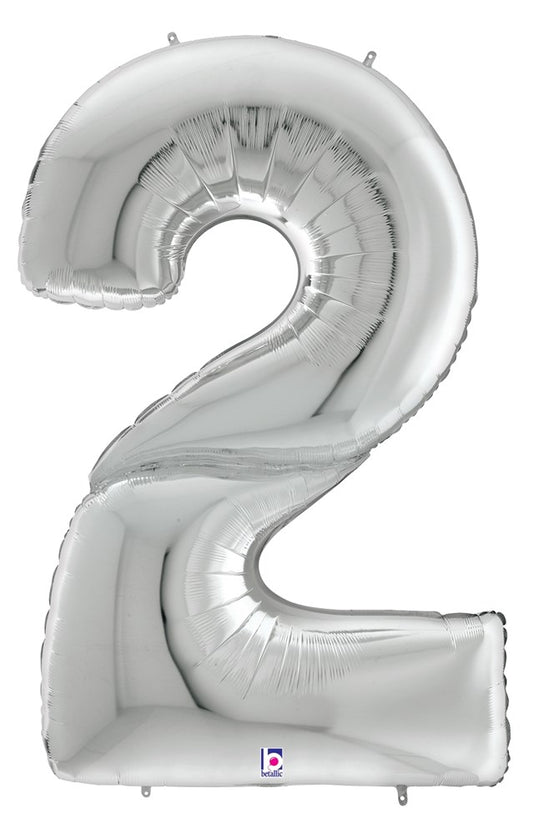 Betallic Number 2 Silver 53 inch Shaped Foil Balloon Packaged 1ct