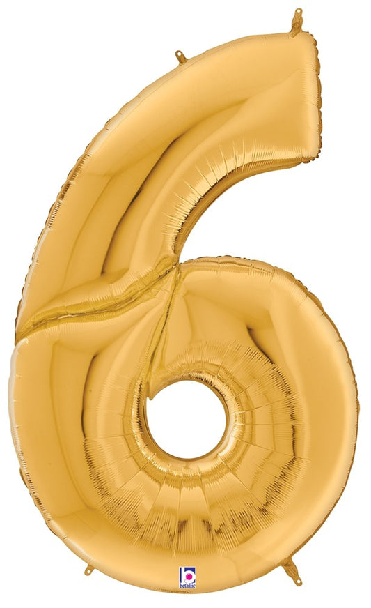 Betallic Number 6 Gold 53 inch Shaped Foil Balloon Packaged 1ct