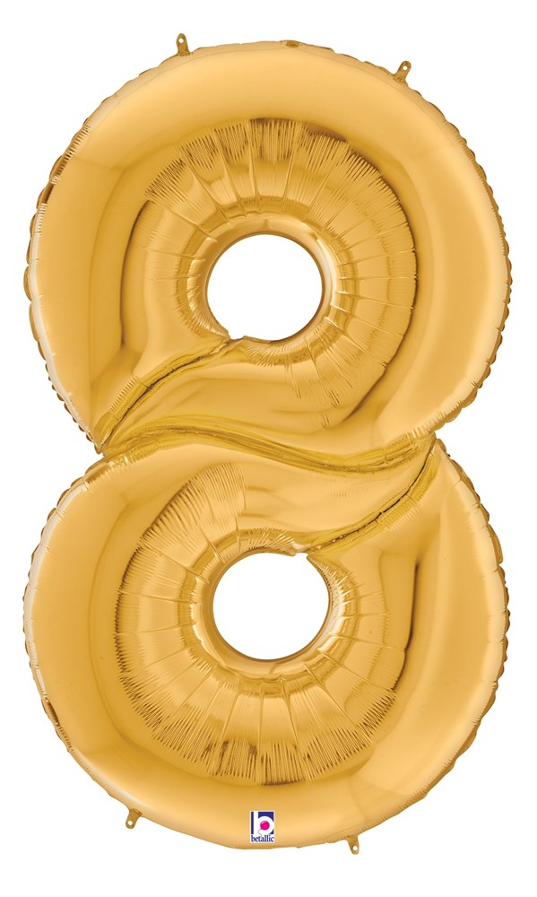 Betallic Number 8 Gold 53 inch Shaped Foil Balloon Packaged 1ct