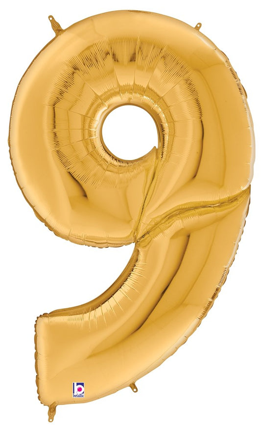 Betallic Number 9 Gold 53 inch Shaped Foil Balloon Packaged 1ct