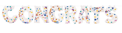 Banner de globos de confeti transparente con felicitaciones de graduación