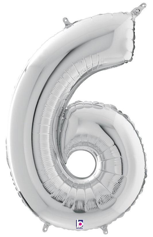 Betallic Number 6 Silver 34 inch Shaped Foil Balloon Packaged 1ct