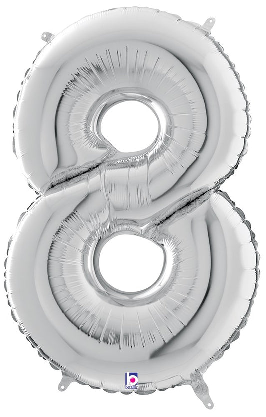 Betallic Number 8 Silver 34 inch Shaped Foil Balloon Packaged 1ct