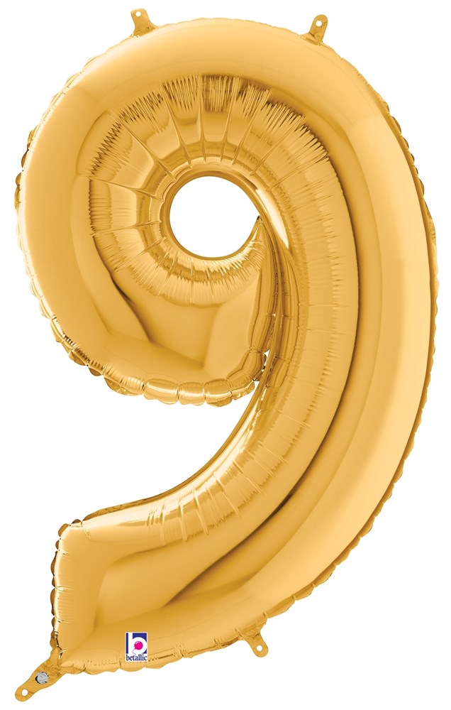 Betallic Number 9 Gold 34 inch Shaped Foil Balloon Packaged 1ct